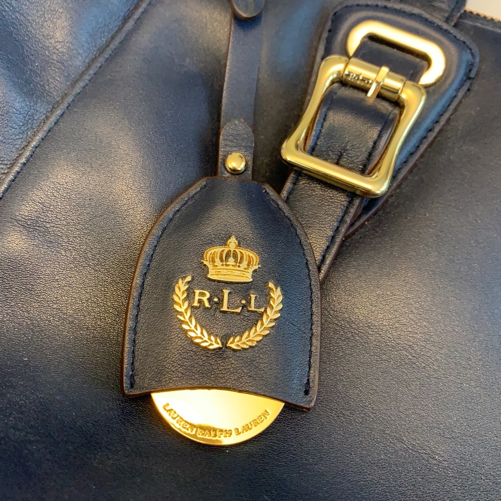 Ralph Lauren Navy Leather Satchel with Gold Hardware - Picture 2 of 16